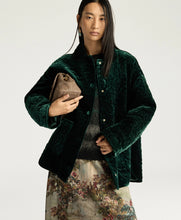 Load image into Gallery viewer, BOTANICAL COAT IN QUILTED VELVET - BOTTLE GREEN