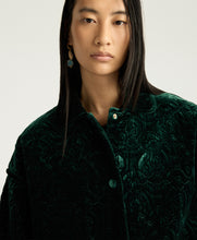 Load image into Gallery viewer, BOTANICAL COAT IN QUILTED VELVET - BOTTLE GREEN