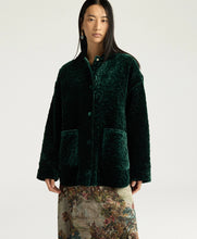 Load image into Gallery viewer, BOTANICAL COAT IN QUILTED VELVET - BOTTLE GREEN