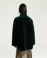 Load image into Gallery viewer, BOTANICAL COAT IN QUILTED VELVET - BOTTLE GREEN