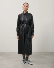 Load image into Gallery viewer, Beatrice B FAUX LEATHER CHEMISIER DRESS WITH PLEATED DETAILS
