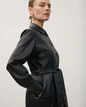 Load image into Gallery viewer, Beatrice B FAUX LEATHER CHEMISIER DRESS WITH PLEATED DETAILS