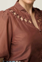 Load image into Gallery viewer, Coralie Cotton Silk Smock Blouse in Garnet