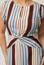 Load image into Gallery viewer, Geneva Stretch Cupro Detail Column Midi Dress in Iridescent Stripe
