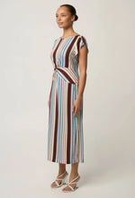 Load image into Gallery viewer, Geneva Stretch Cupro Detail Column Midi Dress in Iridescent Stripe