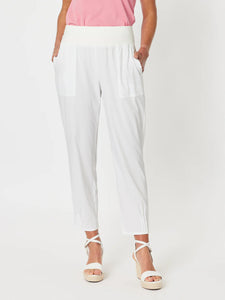 Sarah Linen Pleat Hem Pant - White