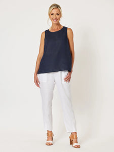 Sarah Linen Pleat Hem Pant - White