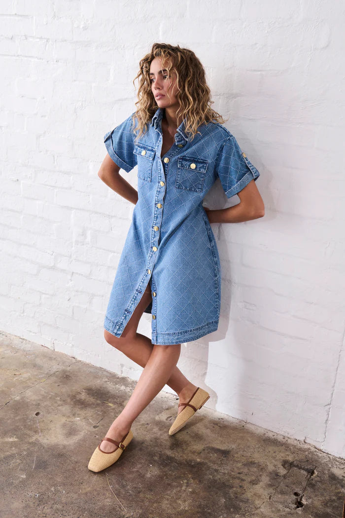 Kireina  Simone Dress | check- 70s Blue