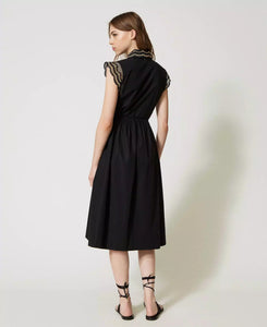 Long poplin shirt dress with two-tone lace