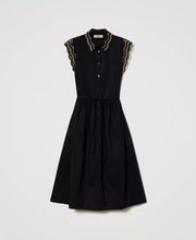 Load image into Gallery viewer, Long poplin shirt dress with two-tone lace
