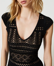 Load image into Gallery viewer, Long knit dress with lace stitch
