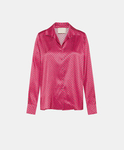 SIMON SHIRT IN PRINTED STRETCH SATIN - PINK/BLACK