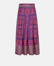 Load image into Gallery viewer, CELESTIN SKIRT IN BI-PRINTED SILK TWILL - INDIGO/CORAL
