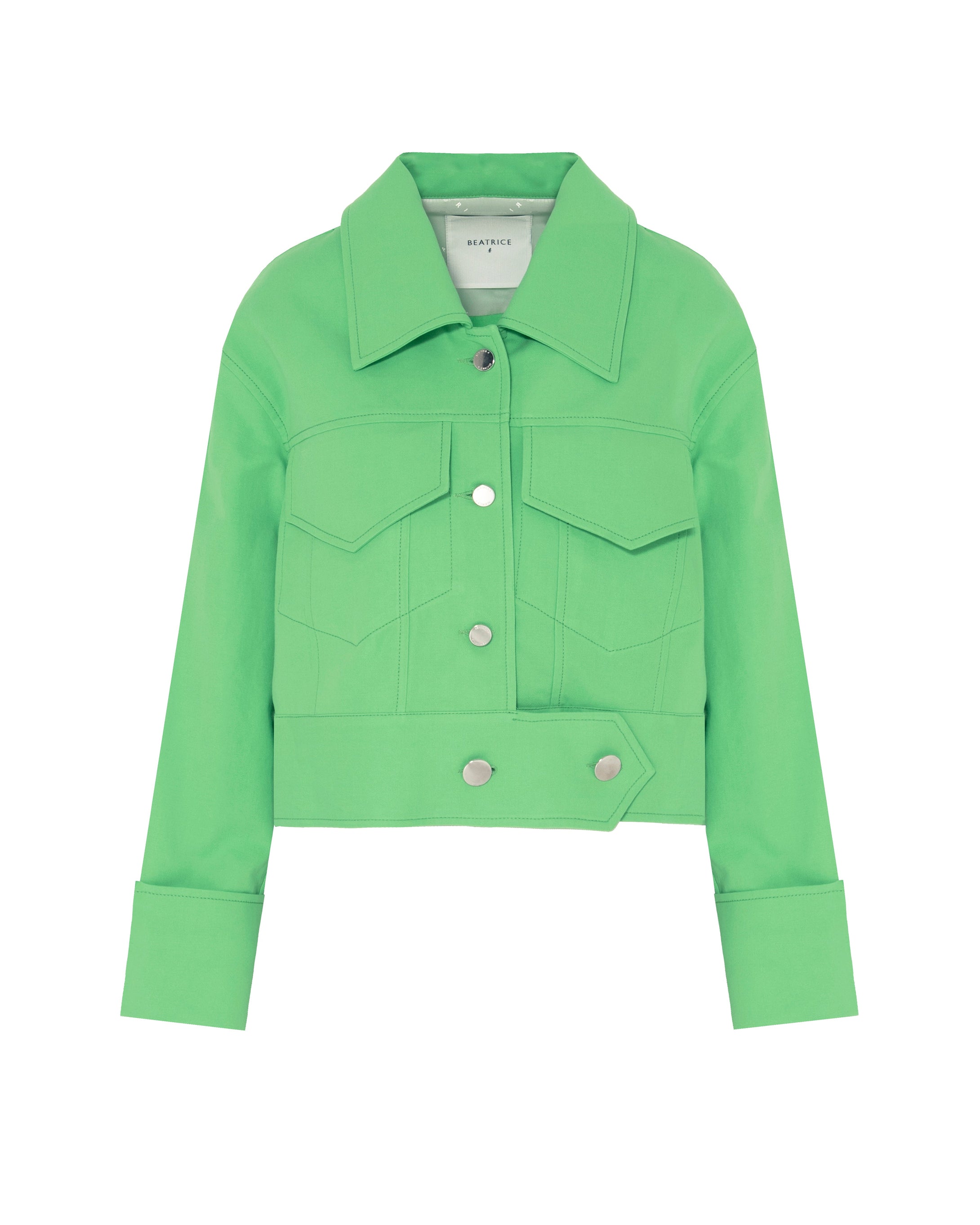 CROPPED JACKET WITH MAXI TURN-UPS AND RINGS