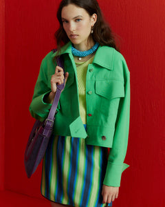 CROPPED JACKET WITH MAXI TURN-UPS AND RINGS