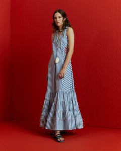 LONG DRESS IN STRIPED POPLIN