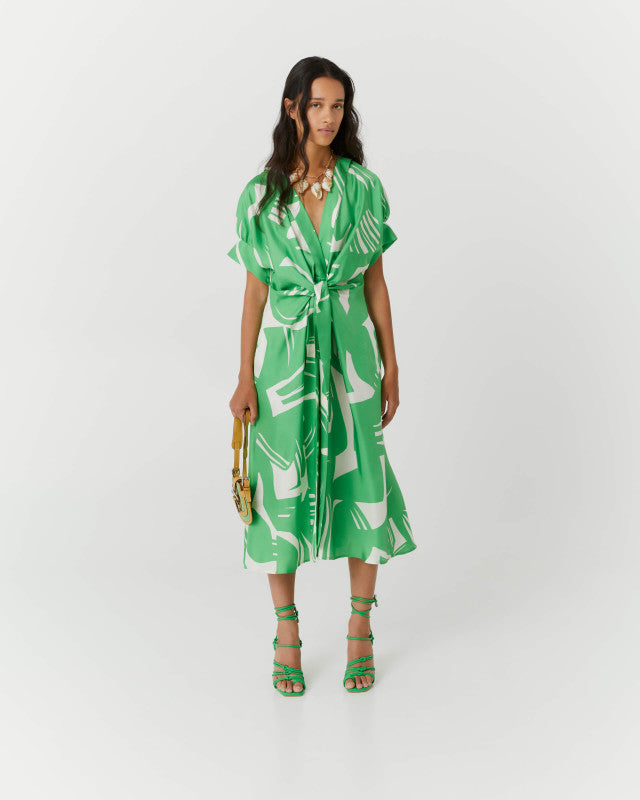 Green Matisse Print Dress In Silk