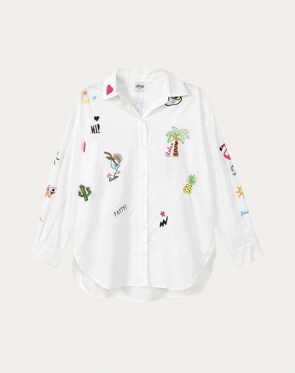 ME369 Madison White Oversized EMB Shirt- White
