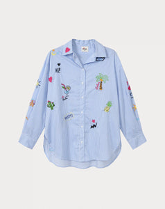 ME369 Madison Stripe Oversized EMB Shirt -STRIPE