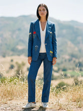 Load image into Gallery viewer, Vilagallo BLUE JACKET WITH EMBROIDERED FLOWERS

