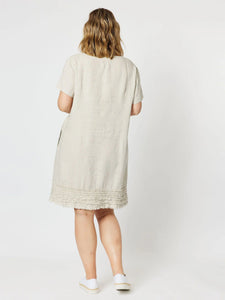 Linen Ruffle Hem Dress - Natural