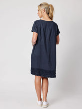 Load image into Gallery viewer, Linen Ruffle Hem Dress - Navy
