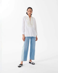 Beatrice B Cotton Shirt with Embroidered Plastron