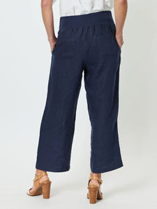 Lara Linen Wide Leg Pant - Navy