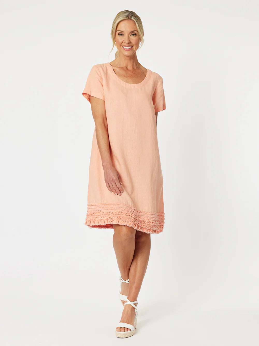 Linen Ruffle Hem Dress - Mandarine