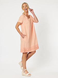 Linen Ruffle Hem Dress - Mandarine