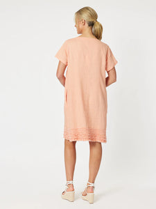 Linen Ruffle Hem Dress - Mandarine