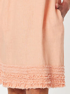 Linen Ruffle Hem Dress - Mandarine