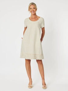 Linen Ruffle Hem Dress - Natural