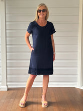 Load image into Gallery viewer, Linen Ruffle Hem Dress - Navy
