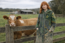 Load image into Gallery viewer, Jacquard Coat with Hoodie, Kilim Pattern -salvia
