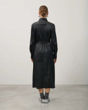 Load image into Gallery viewer, Beatrice B FAUX LEATHER CHEMISIER DRESS WITH PLEATED DETAILS
