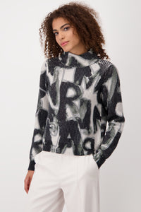 SWEATER LETTER ALLOVER RIBBED