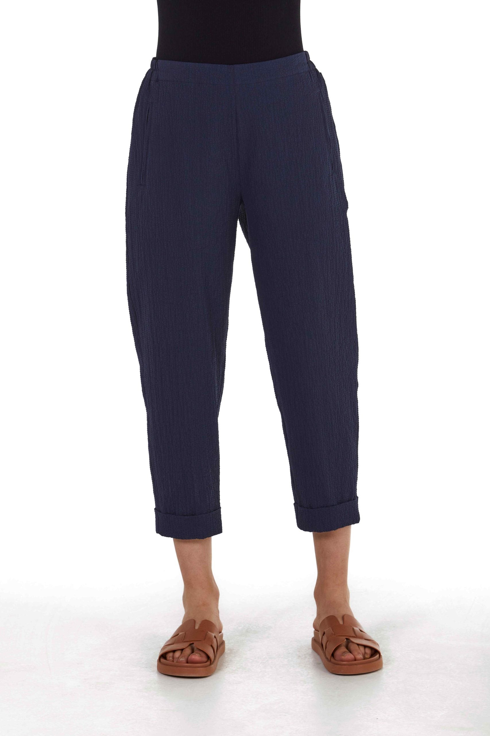 Geisha organic cotton seersucker pants Dark Blue