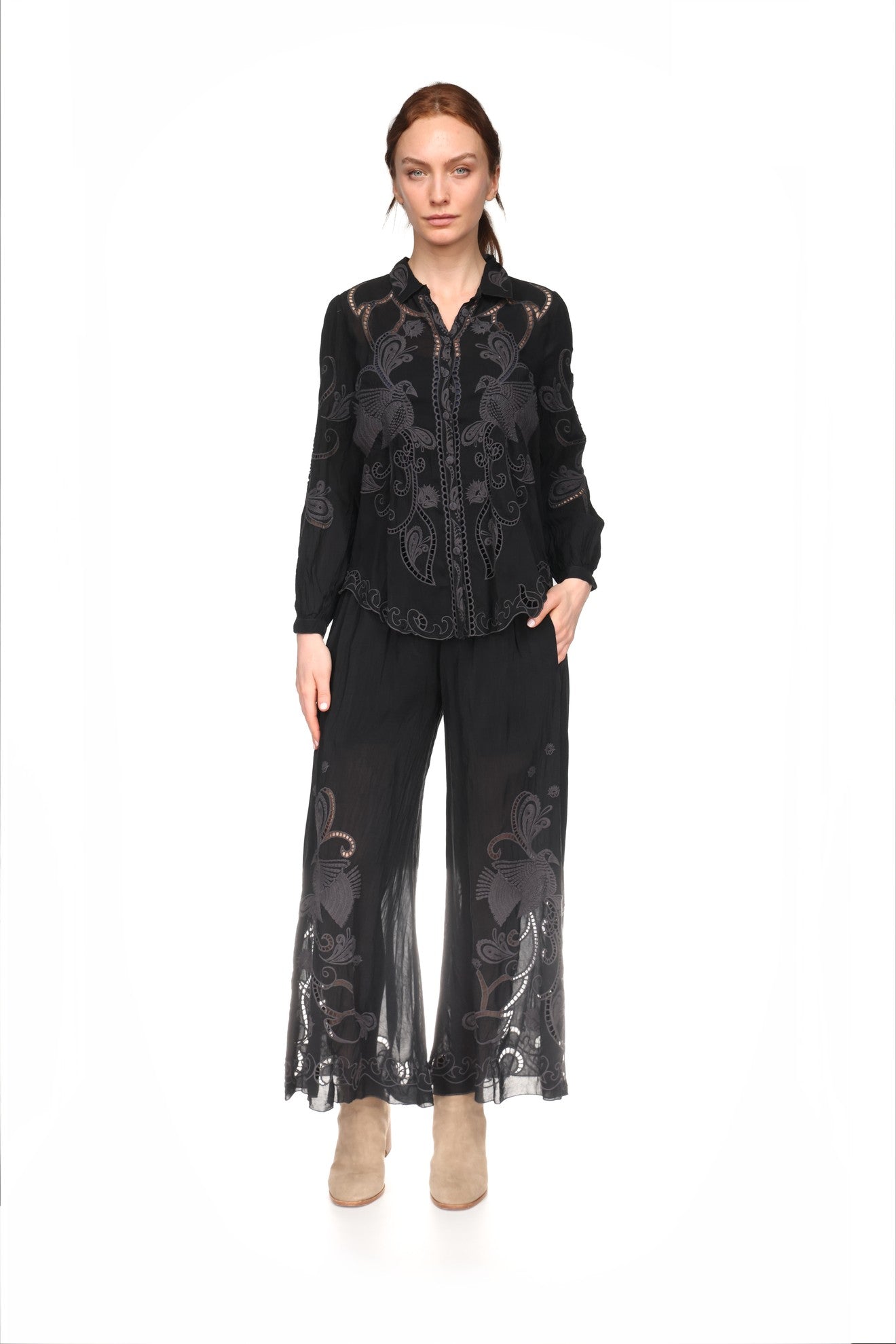 JOHNNY WAS CHRYSSIE CAMP SHIRT IN -BLACK-