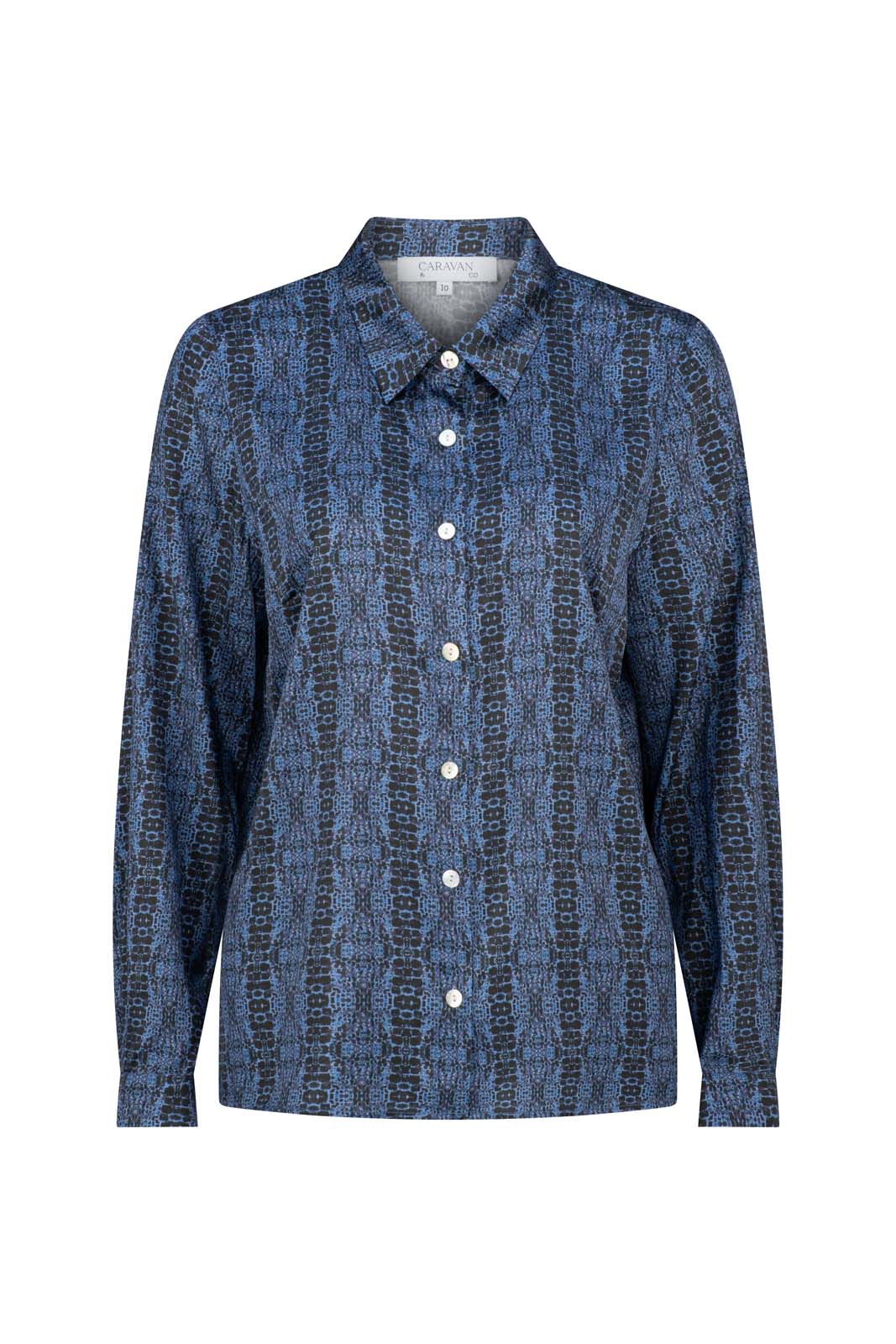 FORCE OF NATURE CLASSIC SILK SHIRT - NAVY PRINT