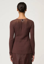 Load image into Gallery viewer, Rhiannon Viscose Nylon Sheer Neckline Knit Top in Mocha

