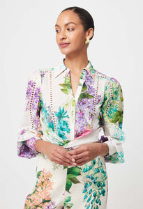 Swanson Embroidered Cotton Voile Shirt in Wisteria Alba