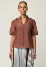 Load image into Gallery viewer, Coralie Cotton Silk Smock Blouse in Garnet
