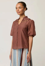 Load image into Gallery viewer, Coralie Cotton Silk Smock Blouse in Garnet
