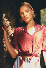 Load image into Gallery viewer, Coralie Cotton Silk Smock Blouse in Garnet
