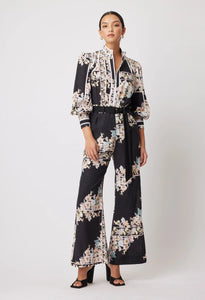 PANTEA LINEN/VISCOSE PANT IN ROSEWATER BORDER PRINT