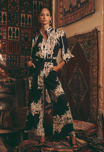 PANTEA LINEN/VISCOSE PANT IN ROSEWATER BORDER PRINT