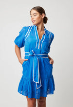 Load image into Gallery viewer, LUCIA EMBROIDERED COTTON SILK DRESS IN AZURE
