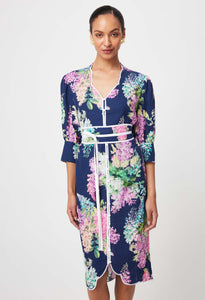 Augustine Embroidered Linen Viscose Dress in Navy Wisteria