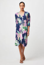 Load image into Gallery viewer, Augustine Embroidered Linen Viscose Dress in Navy Wisteria
